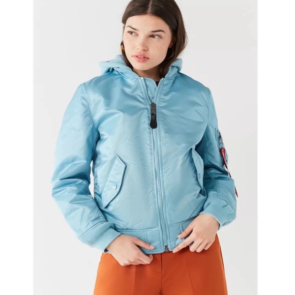 Alpha Industries MA-1 blue bomber jacket with hood size small - Picture 3 of 13